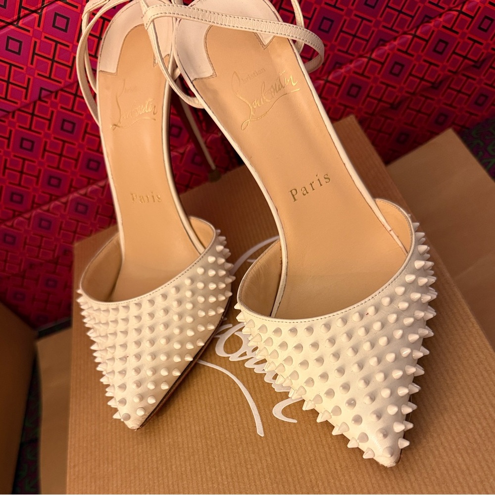 Christian Louboutin Baila Spike 100 Kid Neige size 7 designer stiletto heels - Picture 4 of 16